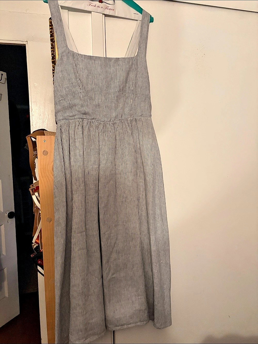 Quince Striped Wide-Leg Jumpsuit in Blue & White Size Large